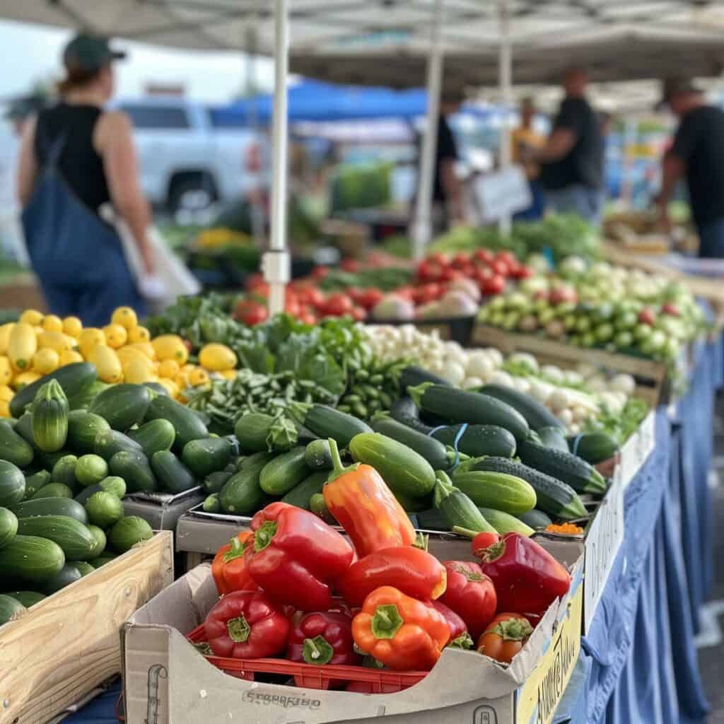 A farmer's market with a variety of fruits and vegetables.