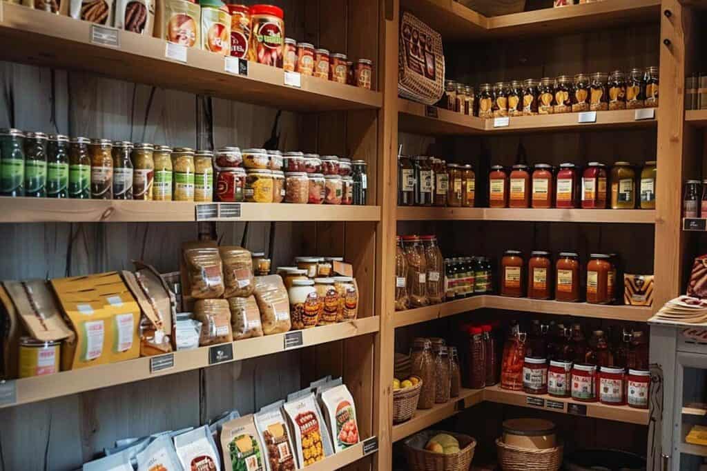 A store with shelves full of spices and condiments.