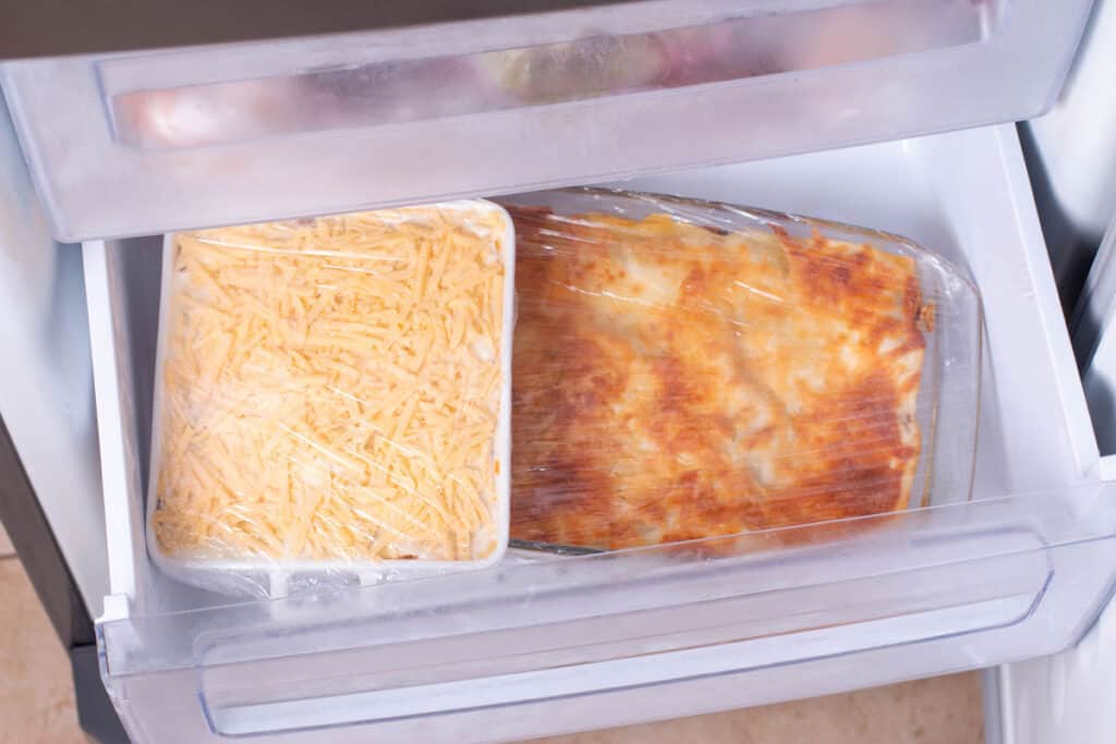Container with food in the freezer. Healthy food.