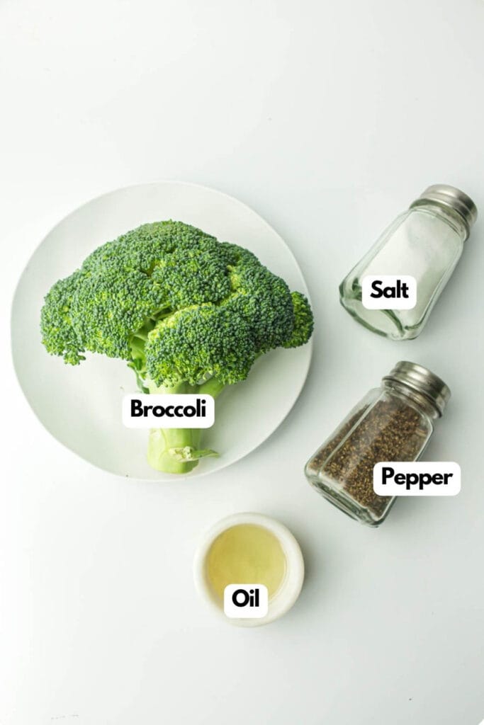 A list of ingredients for an Air fryer broccoli recipe.