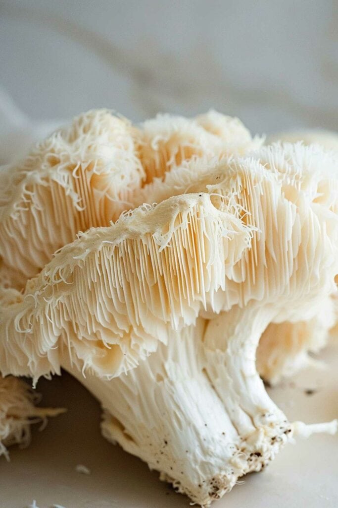 Close-up of white coral mushrooms with intricate texture.