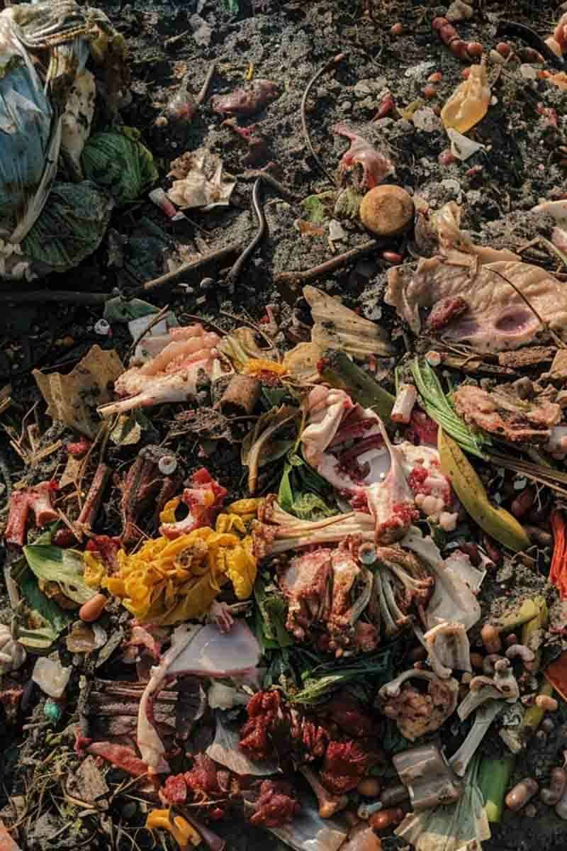 A pile of garbage on the ground.