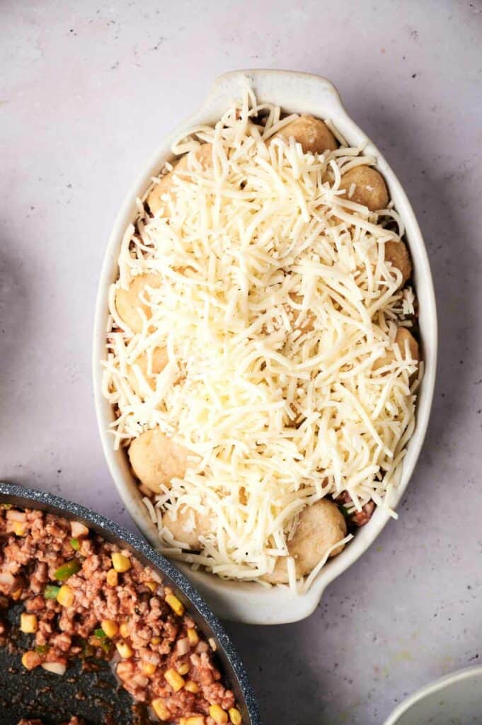 cowboy casserole with grated cheese on top