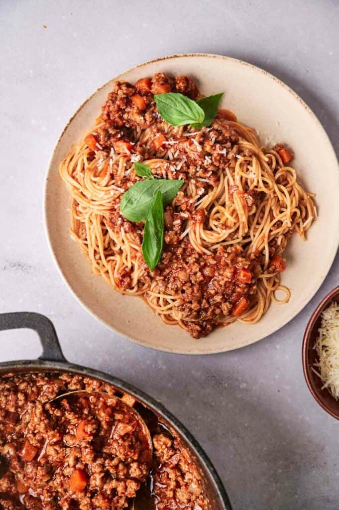 Spaghetti Bolognese on a plate.