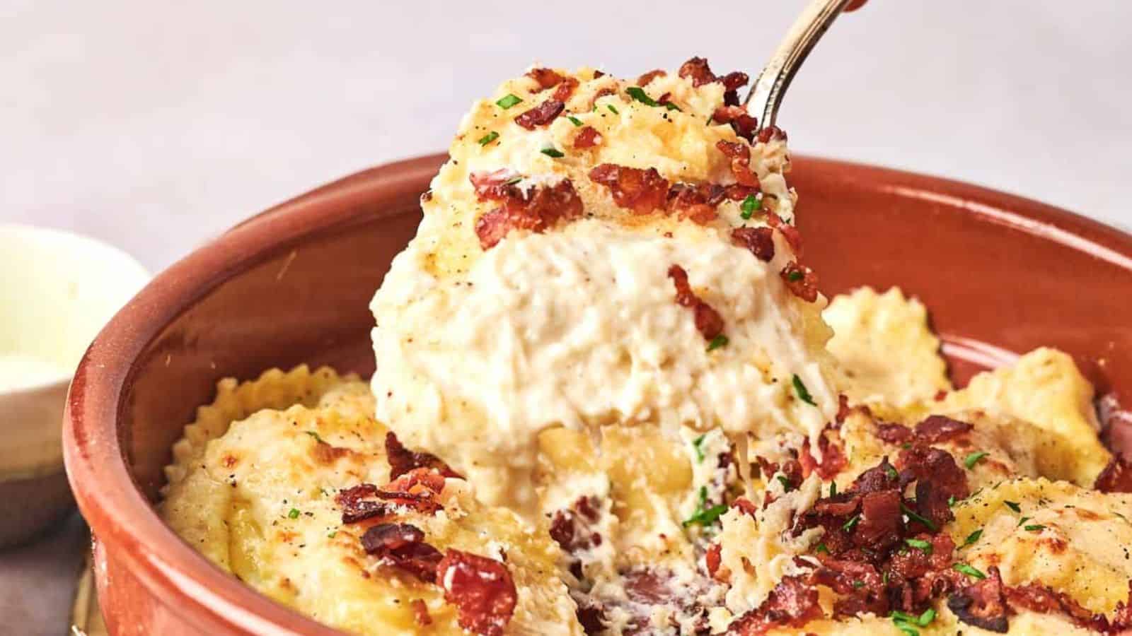A dish of ravioli with bacon and parsley that can be found at Olive Garden.